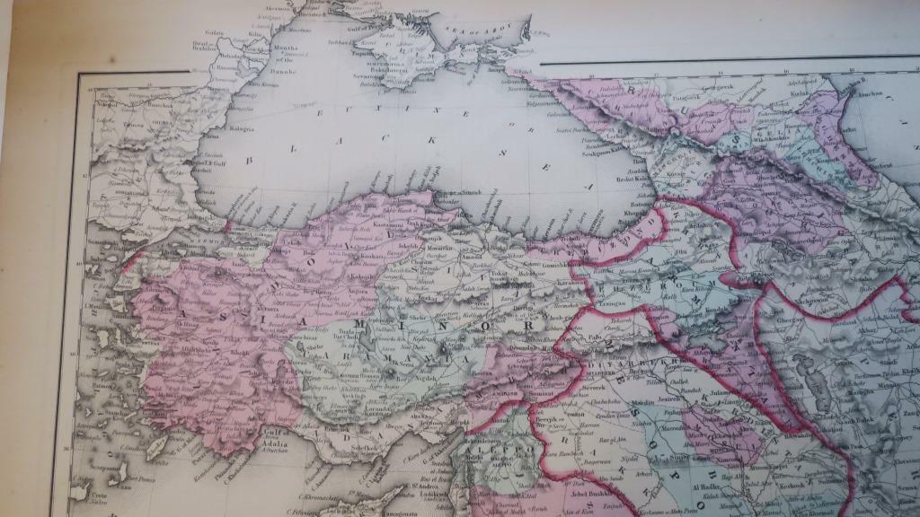 ORIGINL 2-sheet 1855 HAND-COLORED Colton Atlas MapS:TURKEY IN ASIA,EUROPE,SEAS Без бренда - фотография #10
