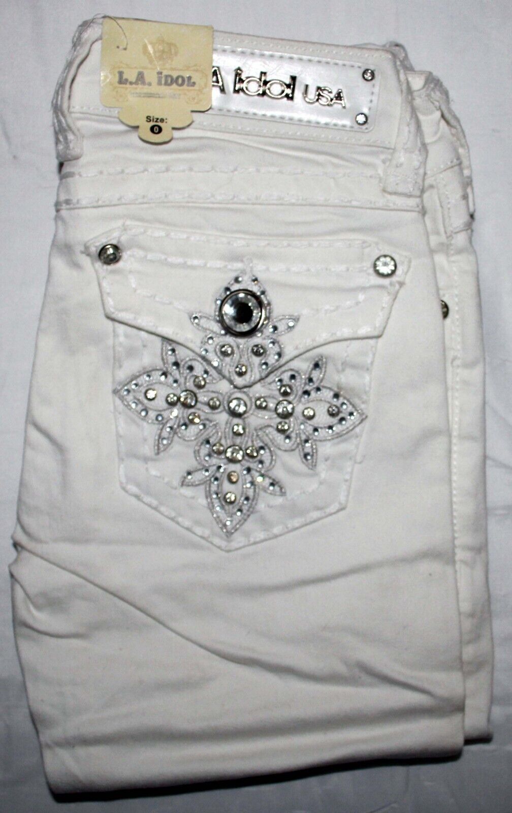 L.A. Idol Jeans Jeweled Capri White Size 0 Nice! LOOK! L.A. Idol