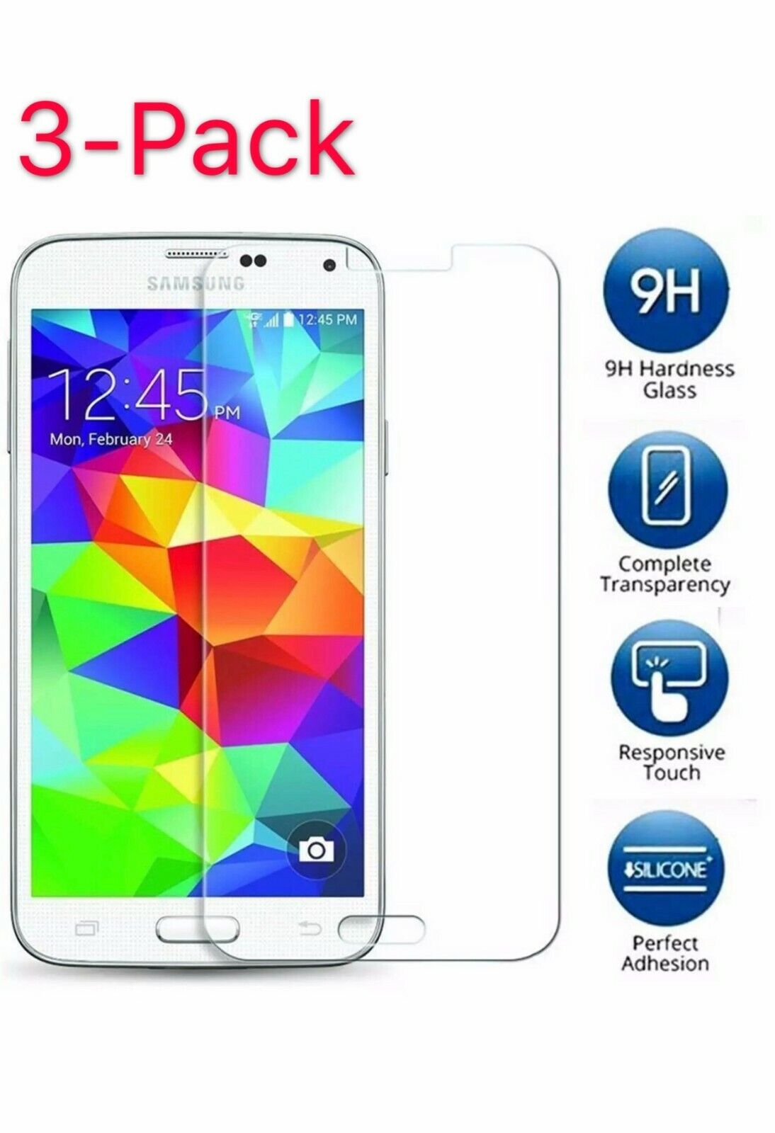 3 Pack Premium Tempered Glass Screen Protector Film for Samsung Galaxy S5 SAMSUNG GALAXY GALAXY