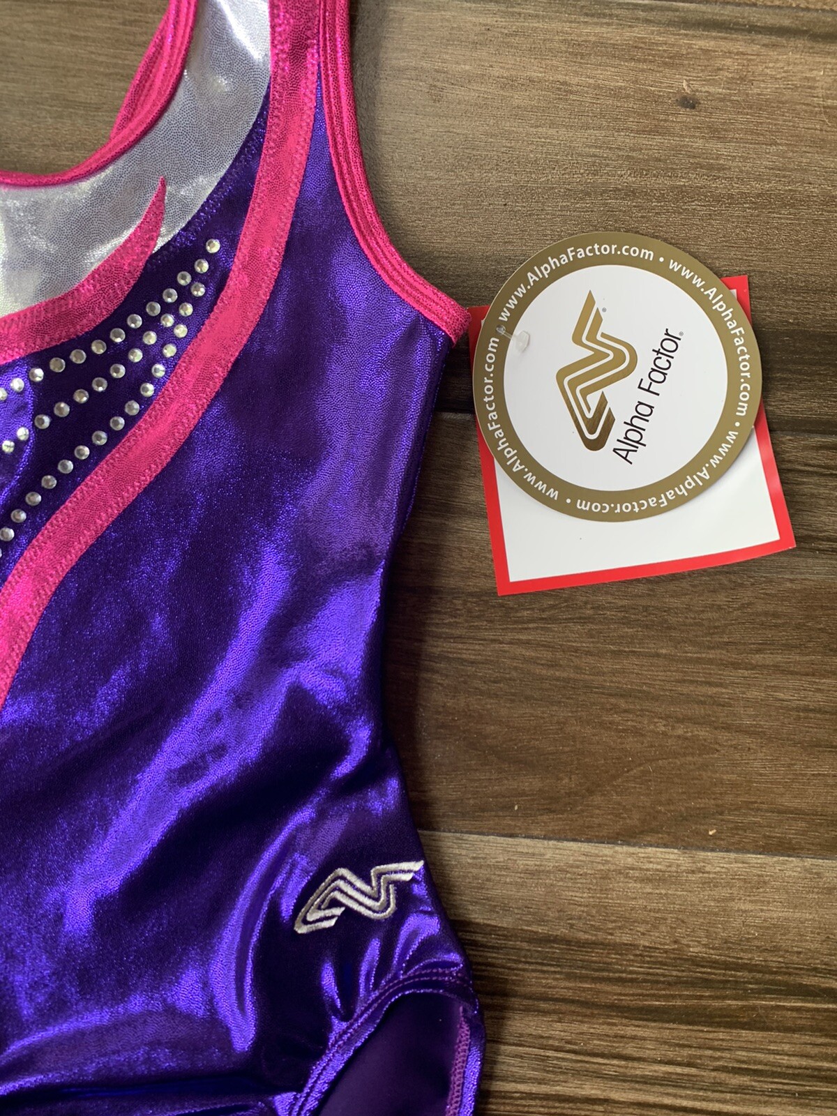 ALPHA FACTOR GYMNASTICS LEOTARD PURPLE PINK & SILVER CRYSTALS ADULT SMALL NEW Alpha Factor - фотография #4