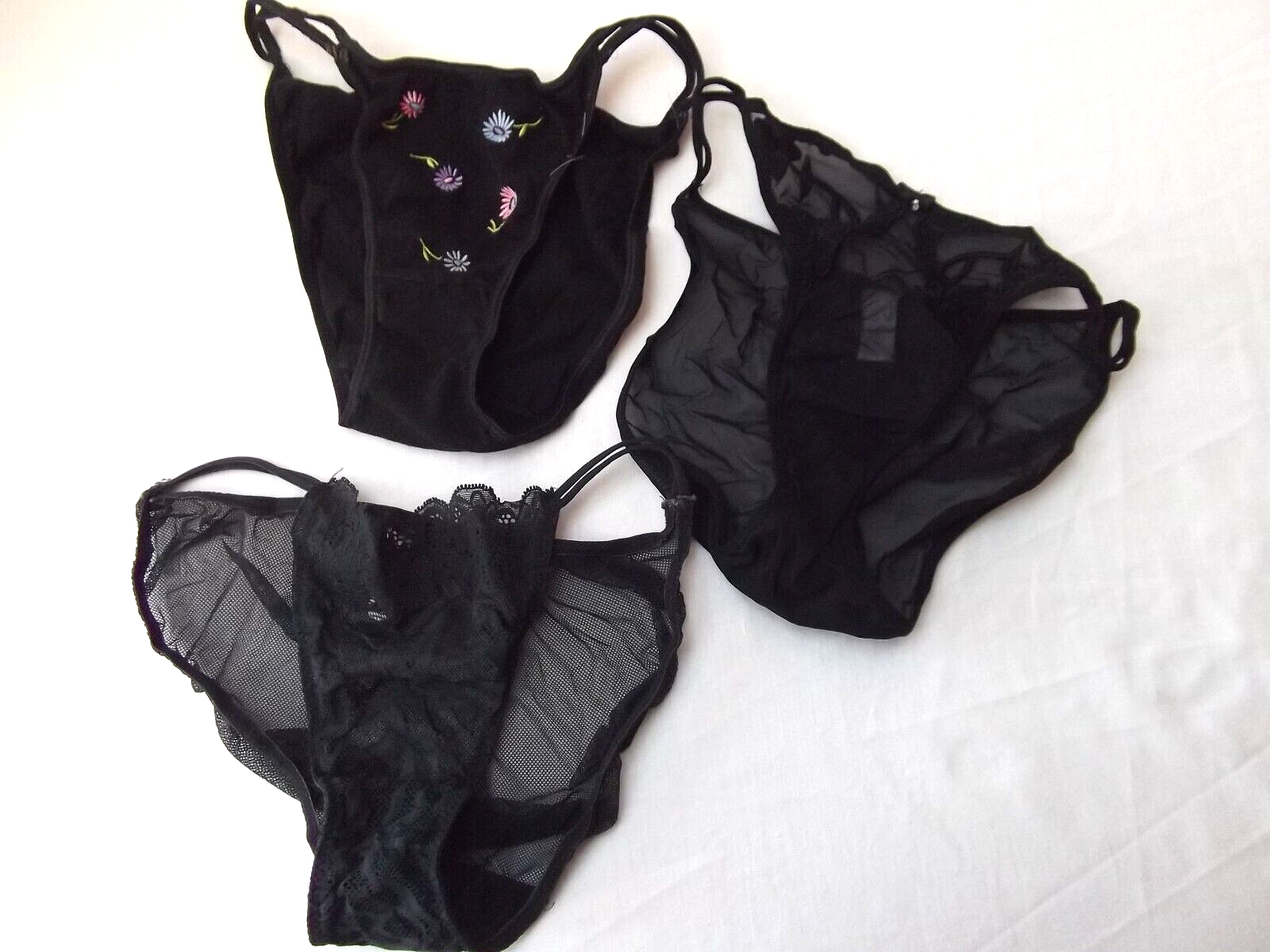 vtg lot 3 panties lingerie M 6 Victorias Secret string high cut bikini blk lace VICTORIA'S SECRET