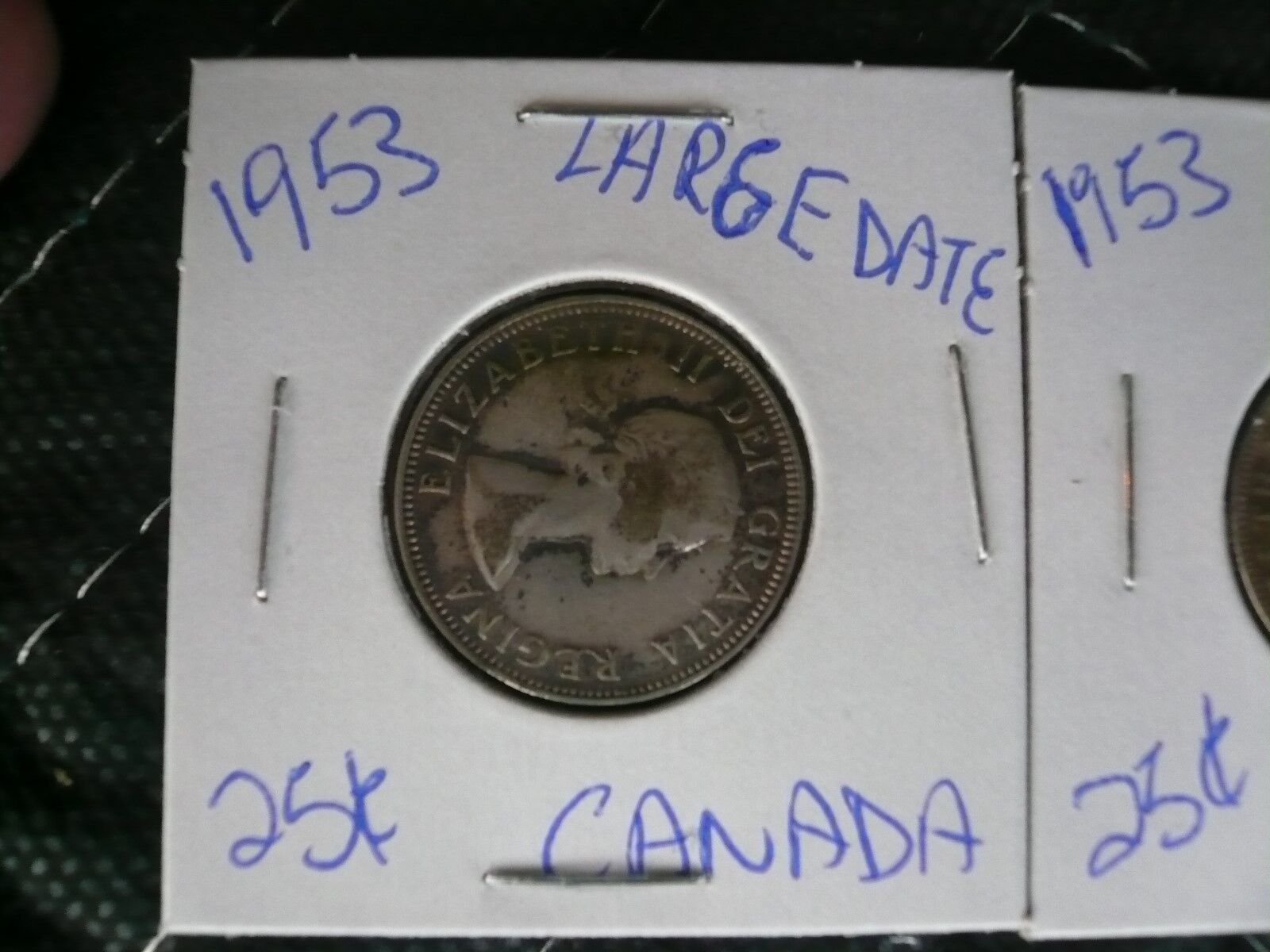 1953  CANADA 25 CENTS "LARGE DATE 1953" ELIZABETH II 80% SILVER SET OF 2 COINS Без бренда - фотография #3