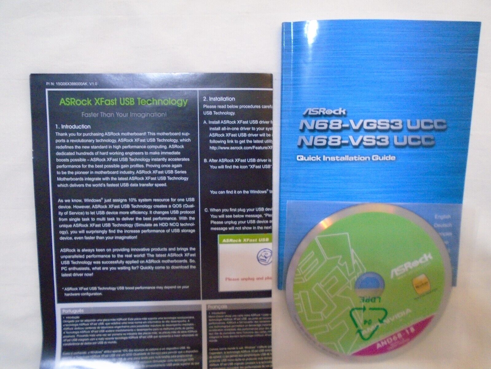 ASRock N68-VGS3 UCC Quick Installation Guide & DVD AS Rock