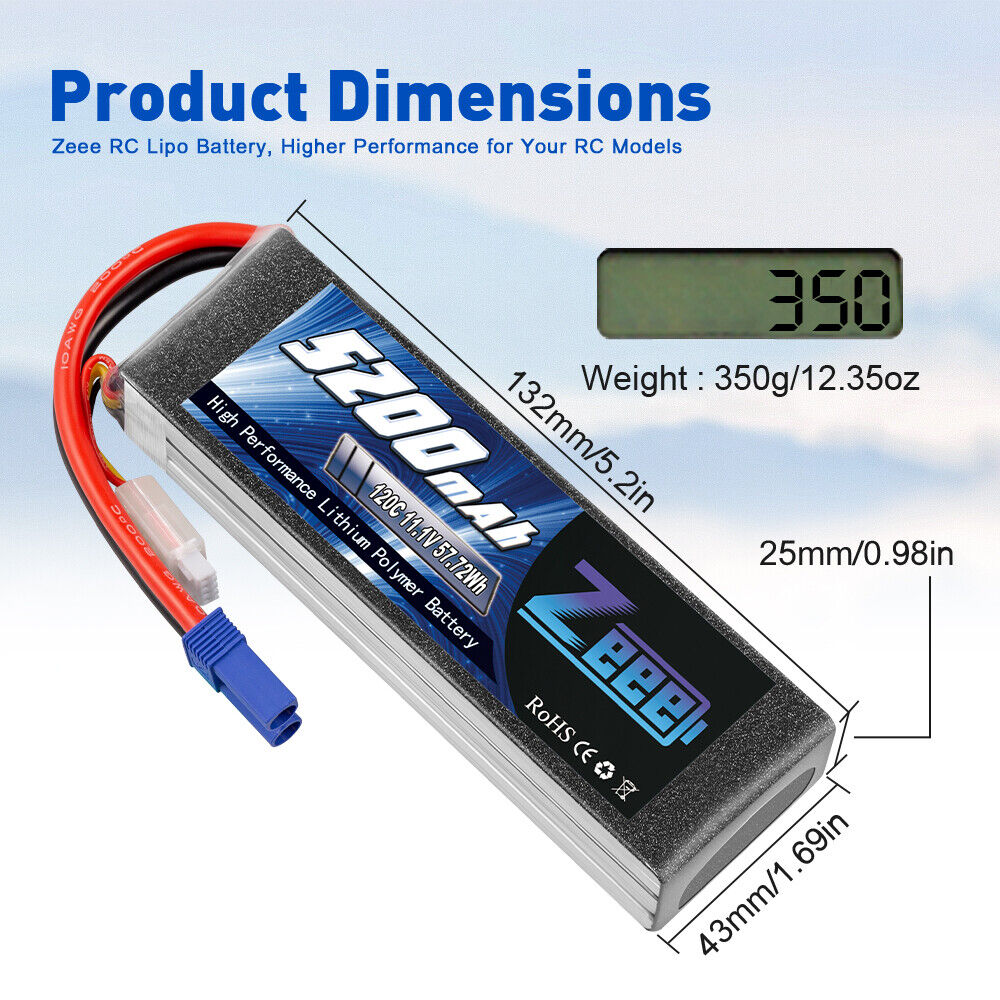 2PCS Zeee 11.1V 120C 5200mAh EC5 3S LiPo Battery for RC Car Helicopter Airplane ZEEE NOT SPECIFIED - фотография #4
