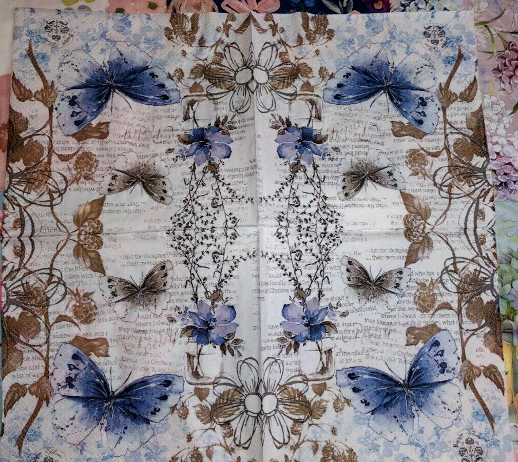 37 BLUE THEME FLORALS BUTTERFLIES ~ LOT SET MIXED Paper Napkins Decoupage Crafts Без бренда - фотография #13