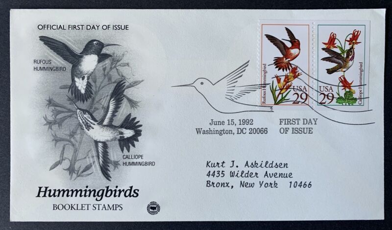 US 3 FDC covers humminbirds booklet stamps Washington DC 1992 Без бренда - фотография #2