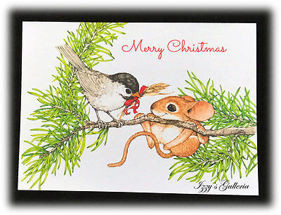 6x LOT Current Linda K Powell Woodland Critters Merry Christmas Mouse Bird Cards Без бренда
