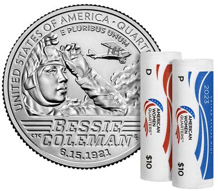 2023 Bessie Coleman Quarters - US Mint Two Roll Set P - D (23WRA) US MINT (P D S)