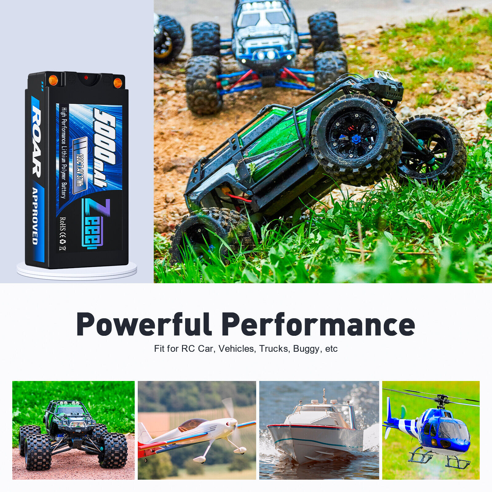 2x Zeee 2S Lipo Battery 5000mAh 7.4V 120C 5mm Bullet to Deans Shorty for RC Car ZEEE Does Not Apply - фотография #5