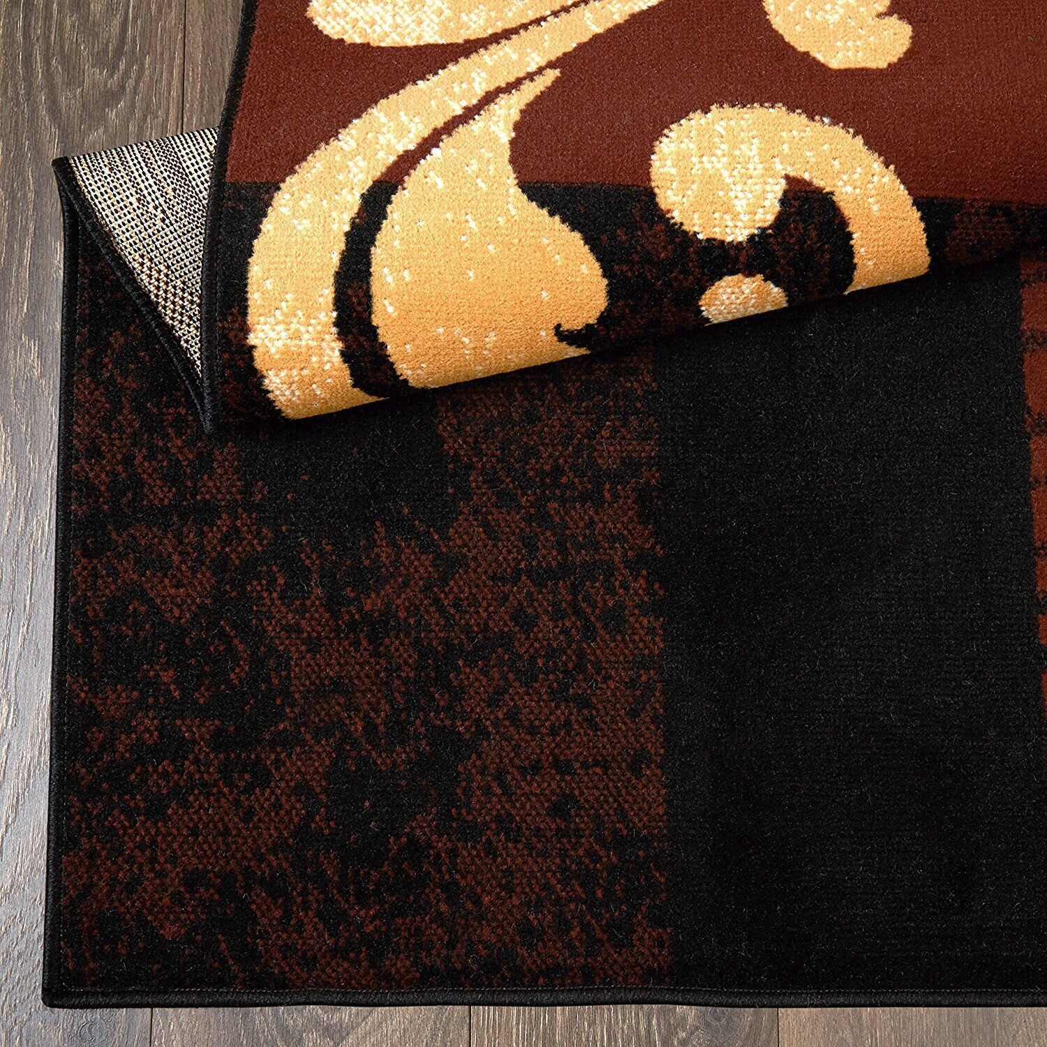 Black Brown Gold Scroll 3 pc Area Rug Set Accent Mat Carpet Runner 5 x 7 ft 2x3 Unknown Does Not Apply - фотография #4