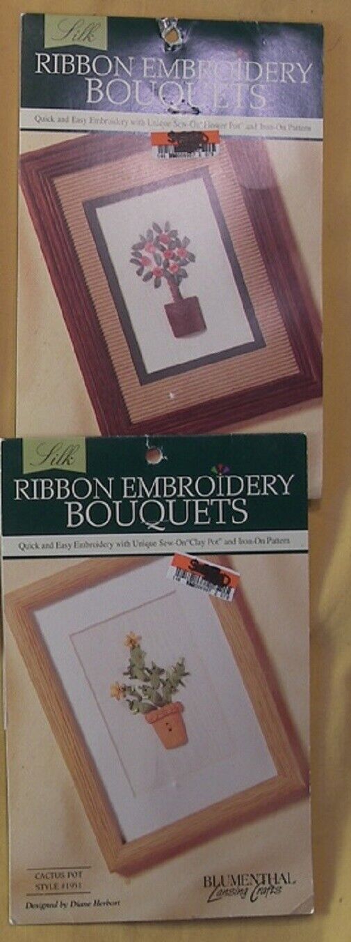4 Kits Beginner Ribbon Embroidery Cactus Topiary Medallions Ornaments Flowers Unbranded - фотография #2