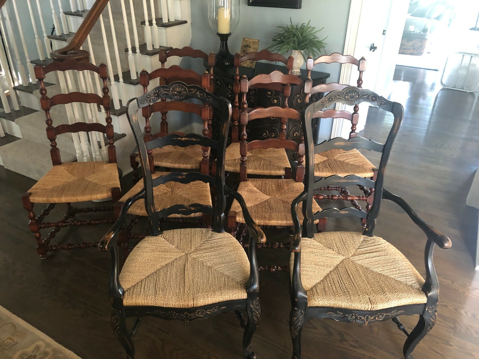 French Country Farmhouse Ladderback Dining Rush Seat Chairs from Marie Albert Без бренда