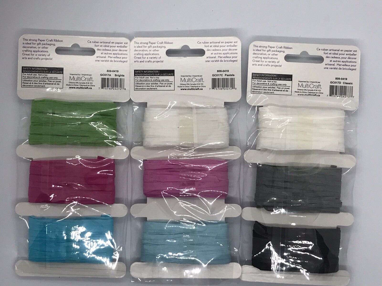 Paper Craft Ribbon Raffia Variety, 3 Packages, pink blue white black green grey Unbranded - фотография #2
