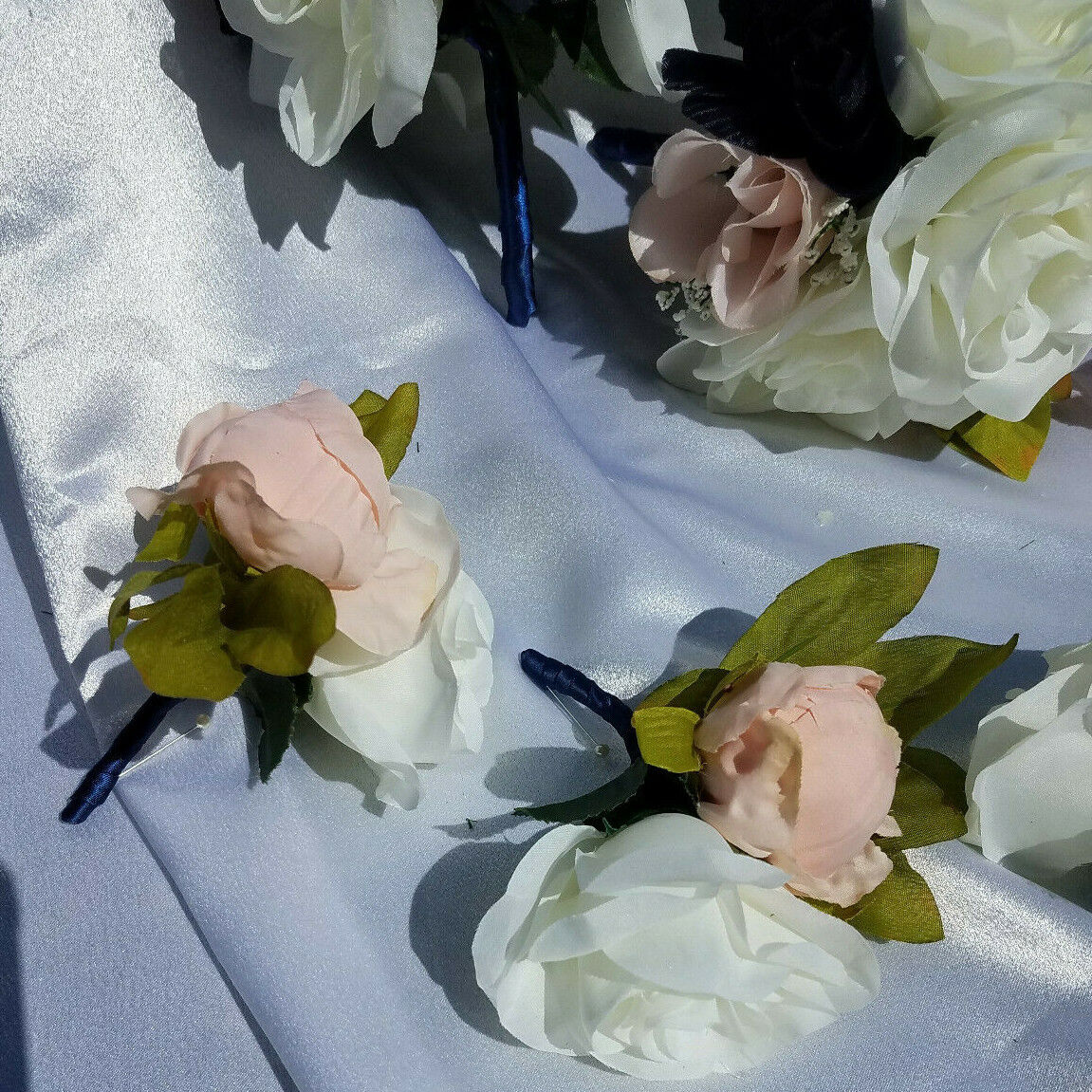 19 Pc Wedding Bouquet Pkg, Ivory, Navy Blue Roses, Blush Peony, Navy & Pink Wedding Bouquet Does Not Apply - фотография #7