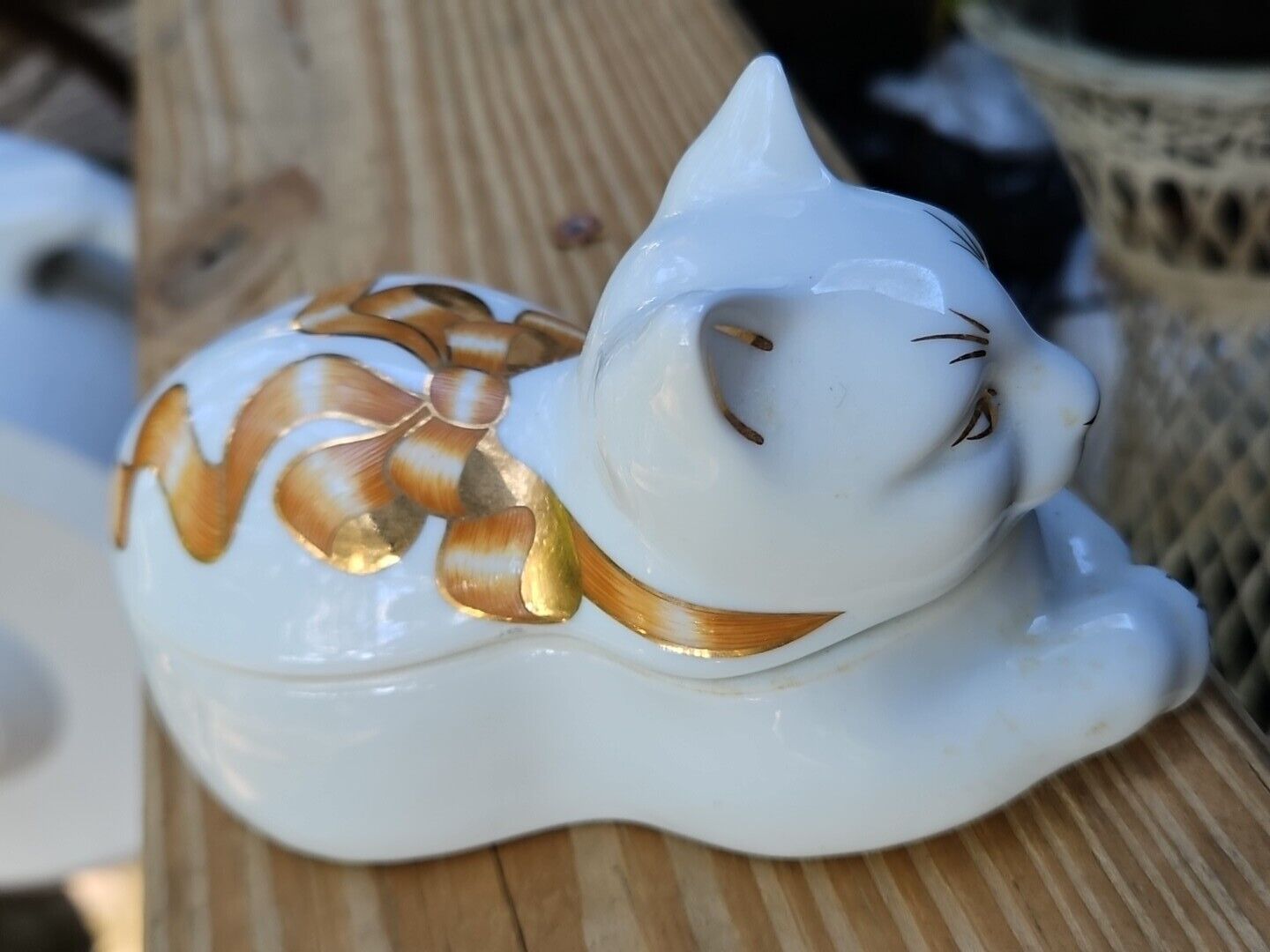 Elizabeth Arden Cat Trinket Box Candle Scented GOLD GILT Vintage Porcelain  Без бренда - фотография #4