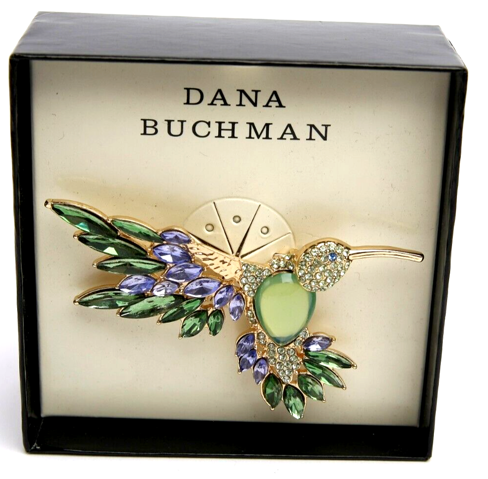 Dana Buchman Hummingbird Green & Purple Crystal Rhinestone Gold Tone Brooch Pin Dana Buchman - фотография #3