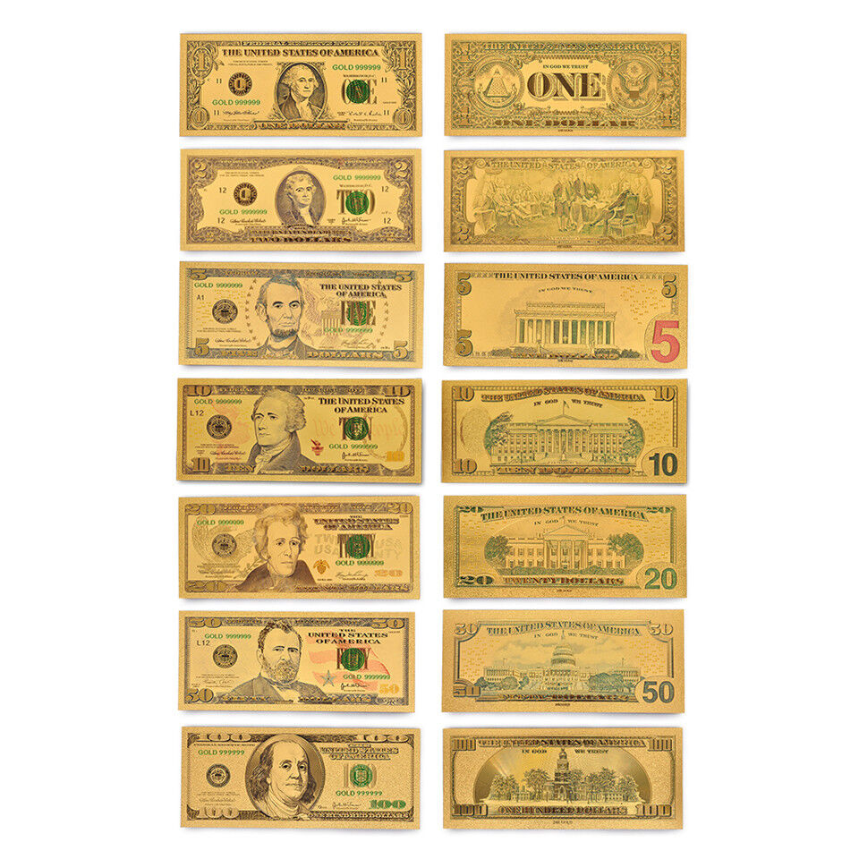7PCS Gold Banknote American Dollar Bill Money Colored Dollar Bill Novelty Money Без бренда