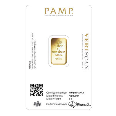 5 gram Gold Bar PAMP Suisse Lady Fortuna Veriscan .9999 Fine (In Assay) Без бренда - фотография #3