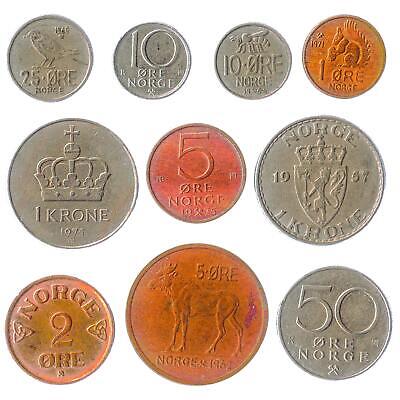 10 DIFFERENT NORWAY COINS. NORWEGIAN ORE, KRONER. SCANDINAVIAN MONEY 1958-2018 Hobby of Kings