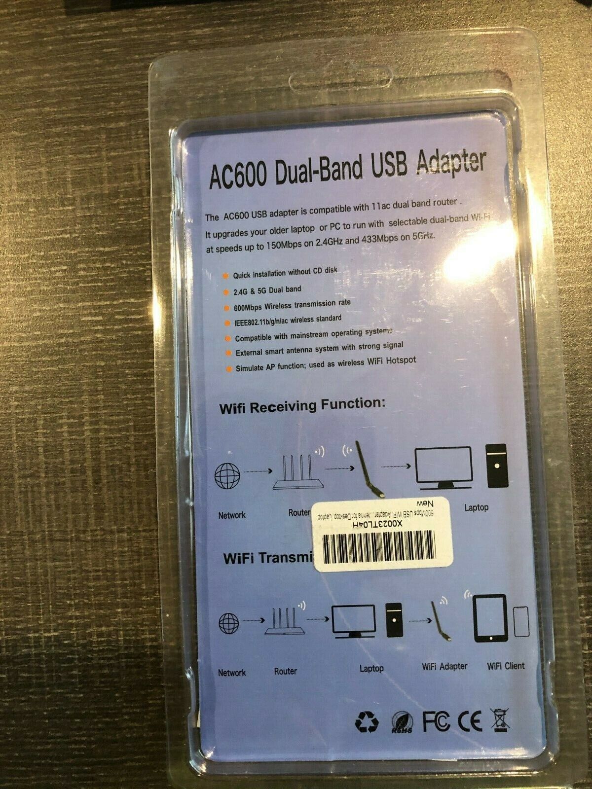 AC600 Dual-Band Adapter 600 Mbps For Windows MAC Linux, Max speed 150Mbp Sealed AC600 none - фотография #2