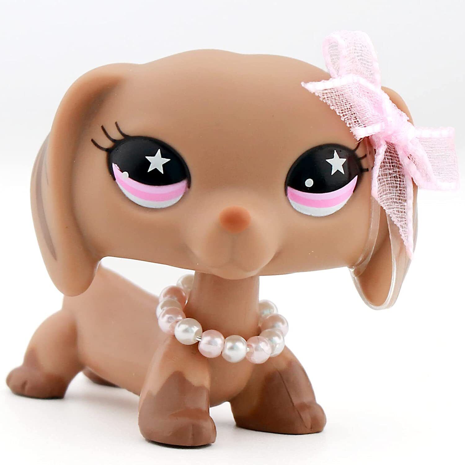Littlest Pet Shop LPS Dachshund #932 with lps Accessories Necklace Bowknot Rare NLPS