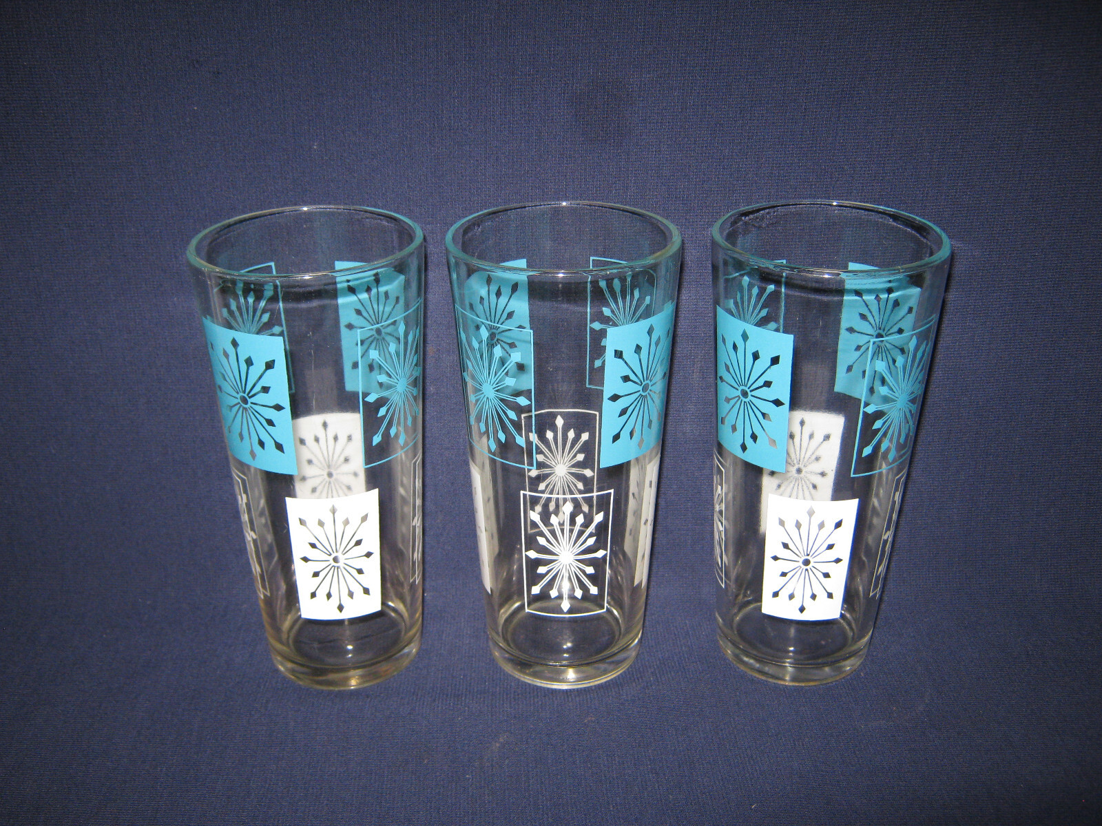 {3} MCM MID-CENTURY MODERN RETRO ATOMIC STARBURST/SNOWFLAKE DRINKING GLASSES Без бренда