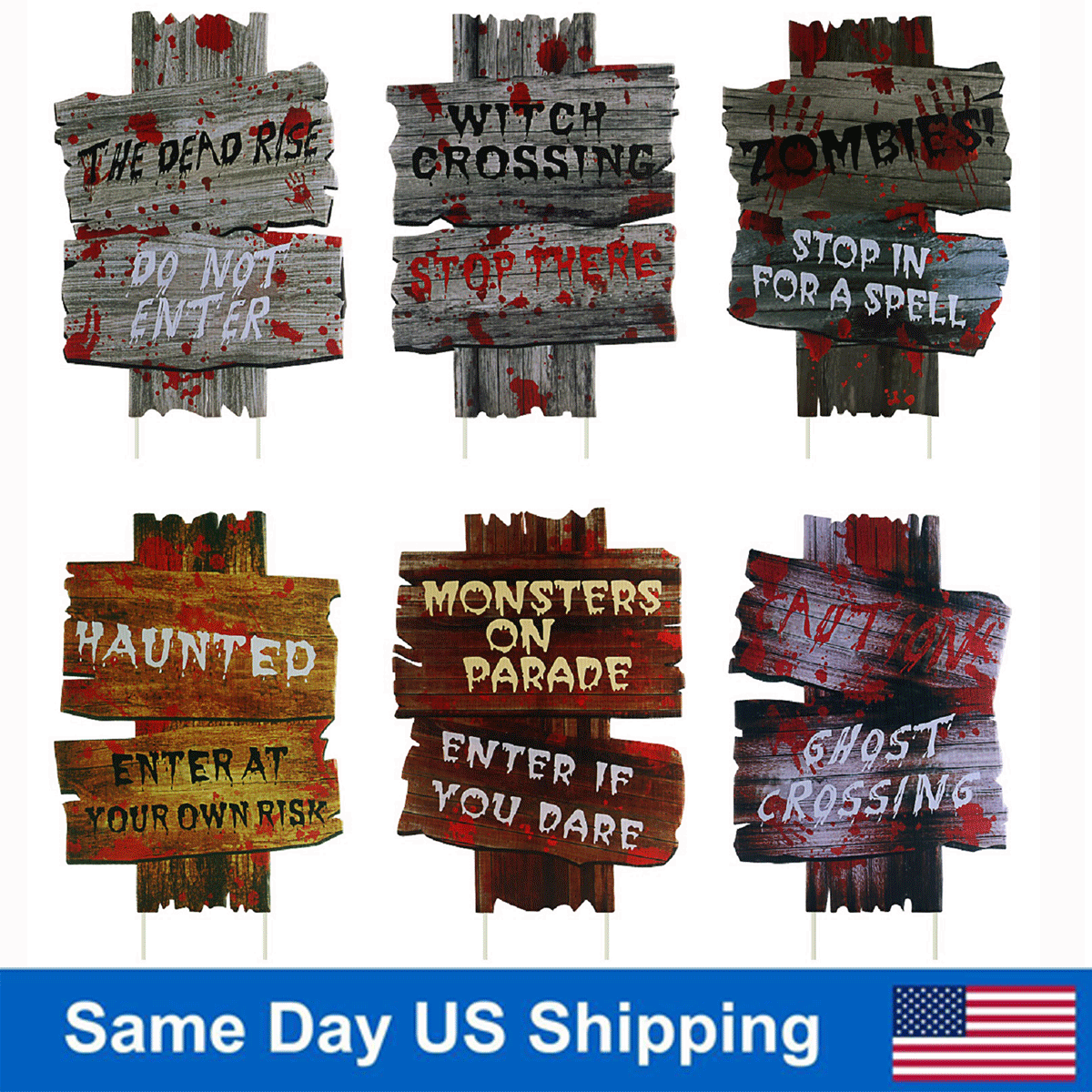 6PCS Halloween Yard Signs Stakes Props Outdoor Decor Scary Zombie Warning Signs Unbranded Does not apply