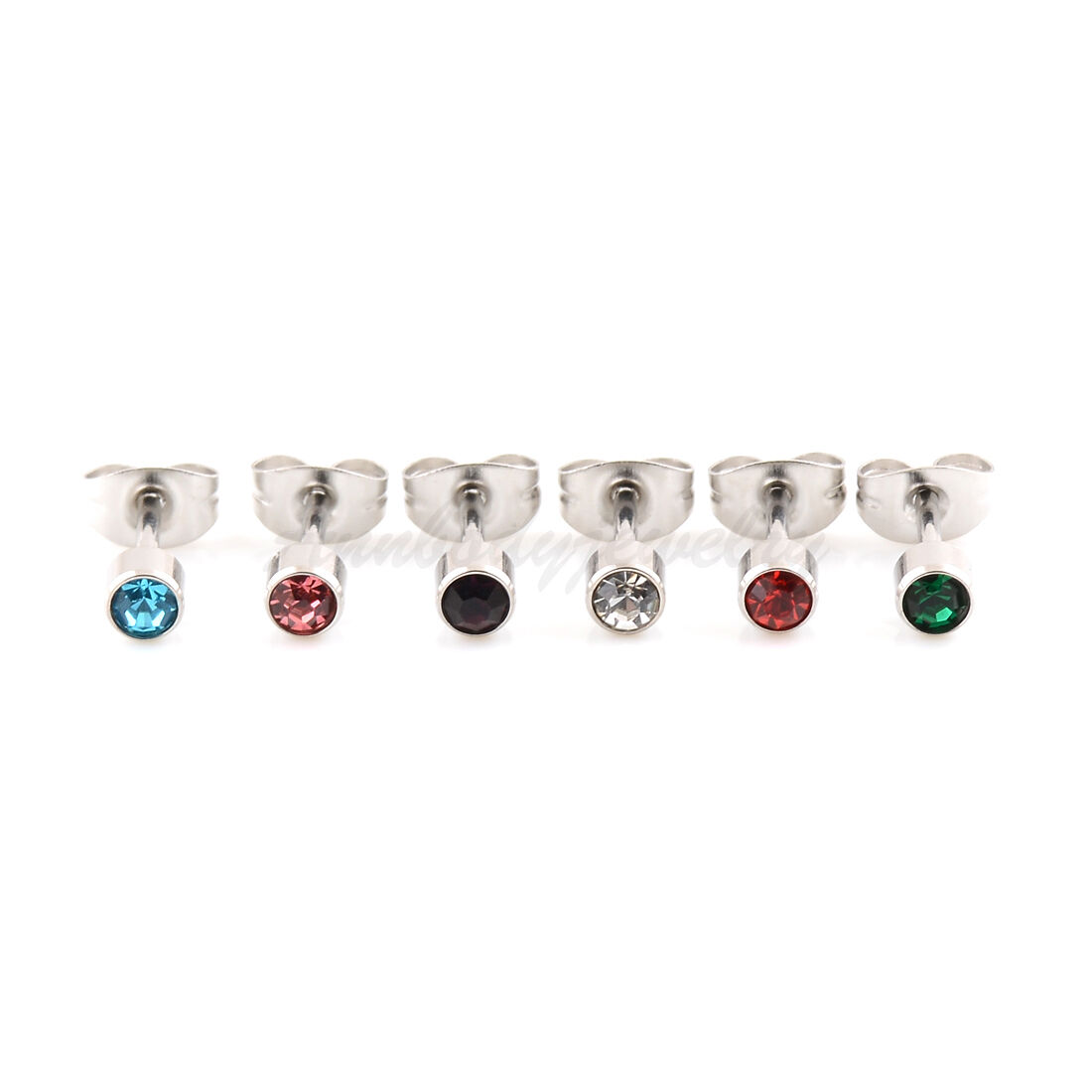 6 Pairs 16g 316L Steel Crystal Birthstone Ear Stud Earring Piercing Color Mixed Body jewelry - фотография #2