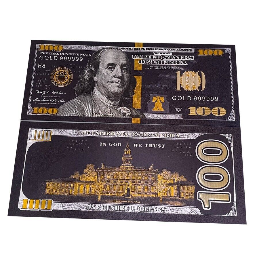 6pc USD 100 Dollar Bill Black Gold Foil Banknote Bill Note Commemorative Money Без бренда - фотография #3