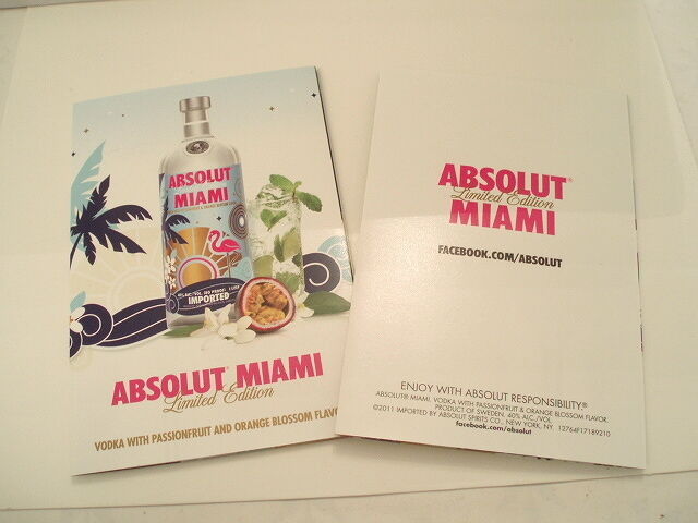 Lot of ONE LIMITED EDITION Absolut Miami Vodka recipe booklet.  Absolut Miami Vodka