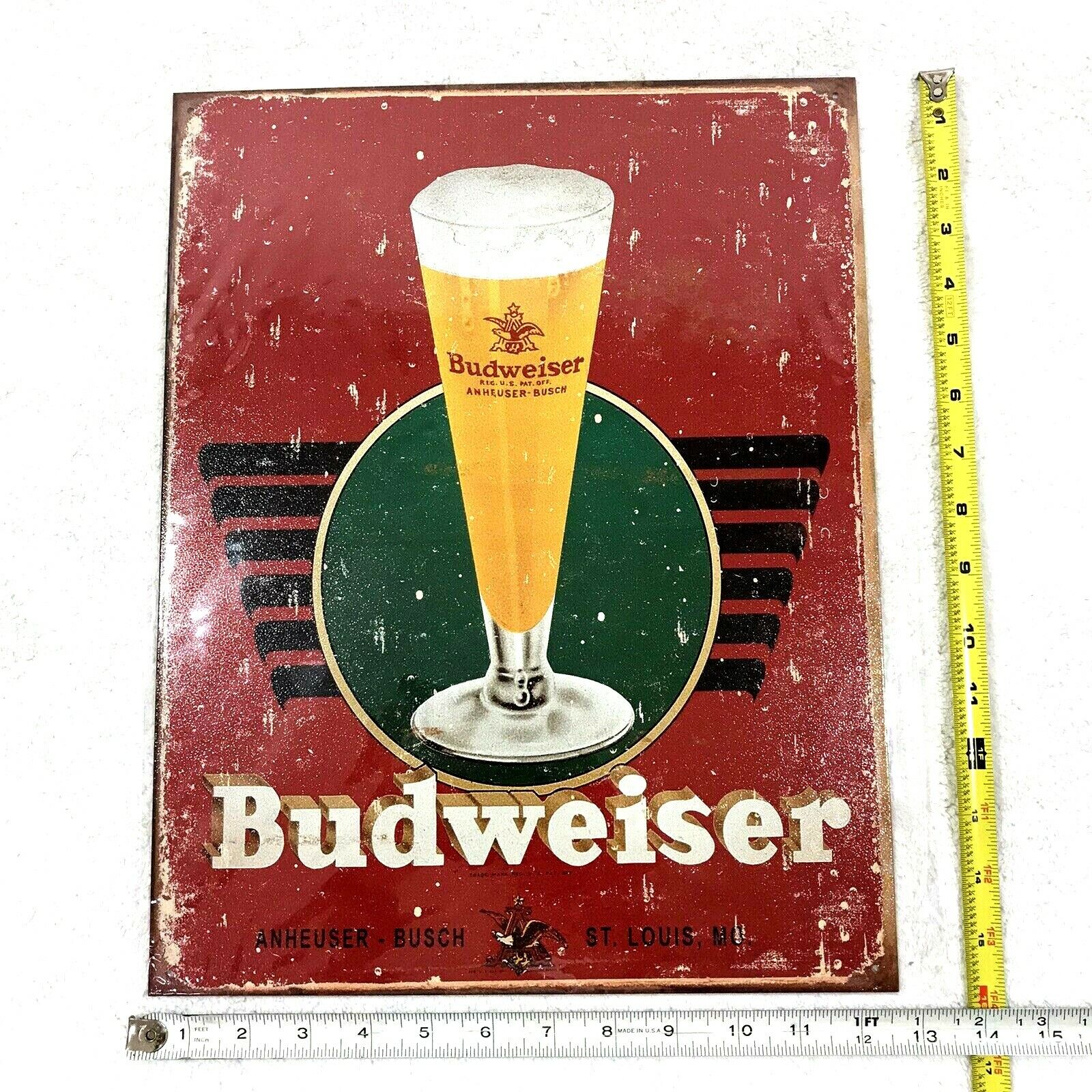 BUDWEISER Tin Sign Bud Beer Logo Retro Metal Poster New 13” X 16” Man Cave Budweiser - фотография #2