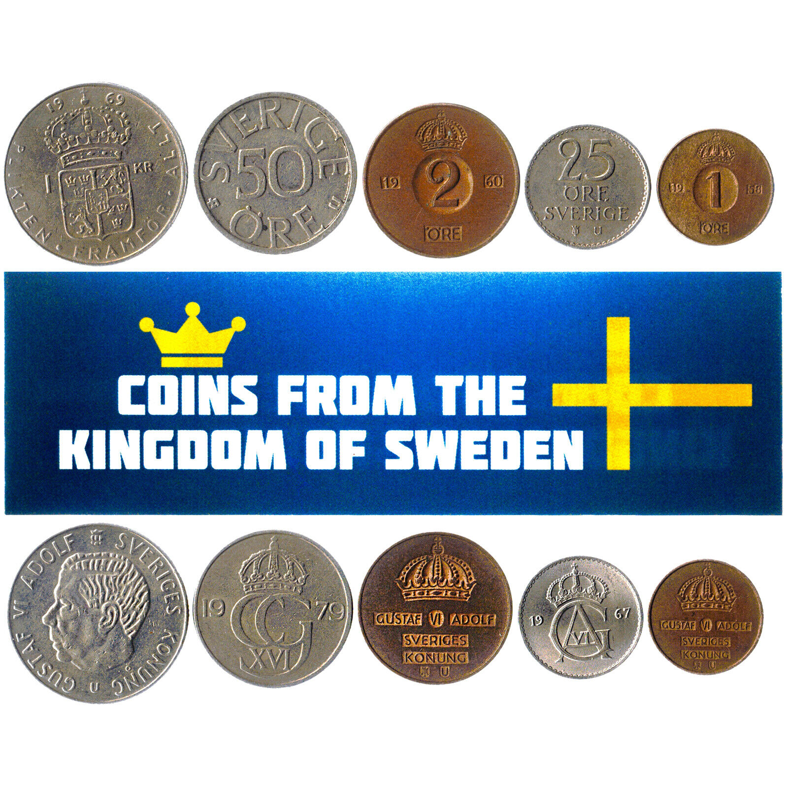 5 SWEDISH COINS DIFFERENT EUROPEAN COINS FOREIGN CURRENCY, VALUABLE MONEY Без бренда