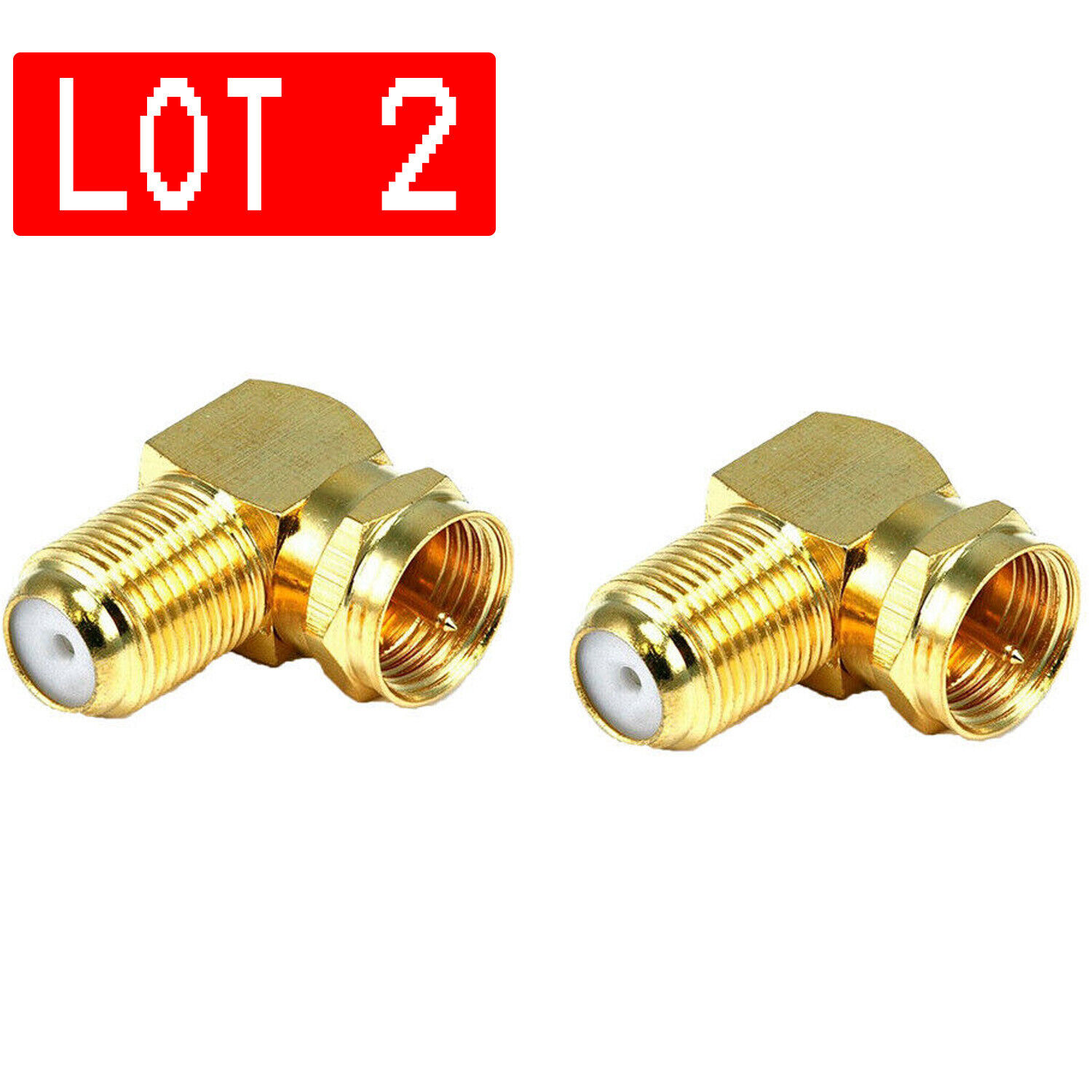 2PCS Gold F Type Male to Female Right Angle 90 Degree Coax Coaxial Cable Adapter Unbranded Does not apply