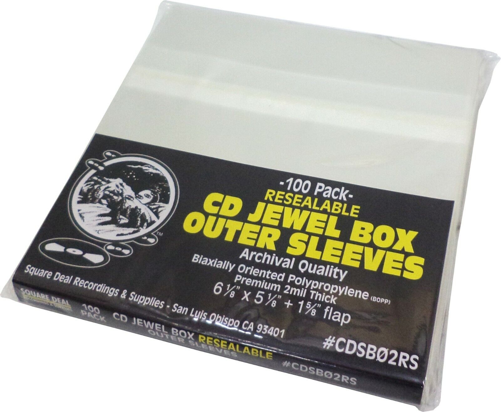 (100)  CD Sleeves - PREMIUM 2mil RESEALABLE - Standard Size ARCHIVAL Bags Covers Square Deal Recordings & Supplies ‎CDSB02RSX100
