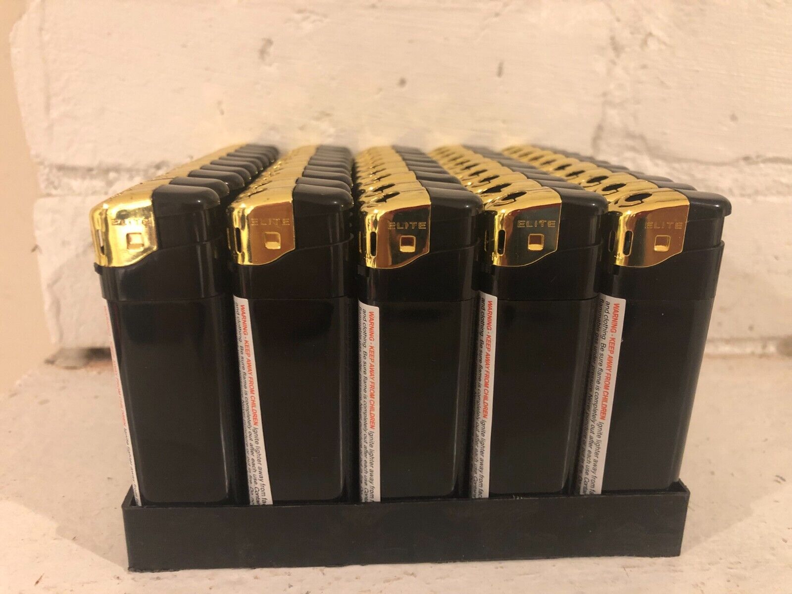 Black With Gold Cap Electronic Disposable Lighters Adjustable Flame (50) Display N/A