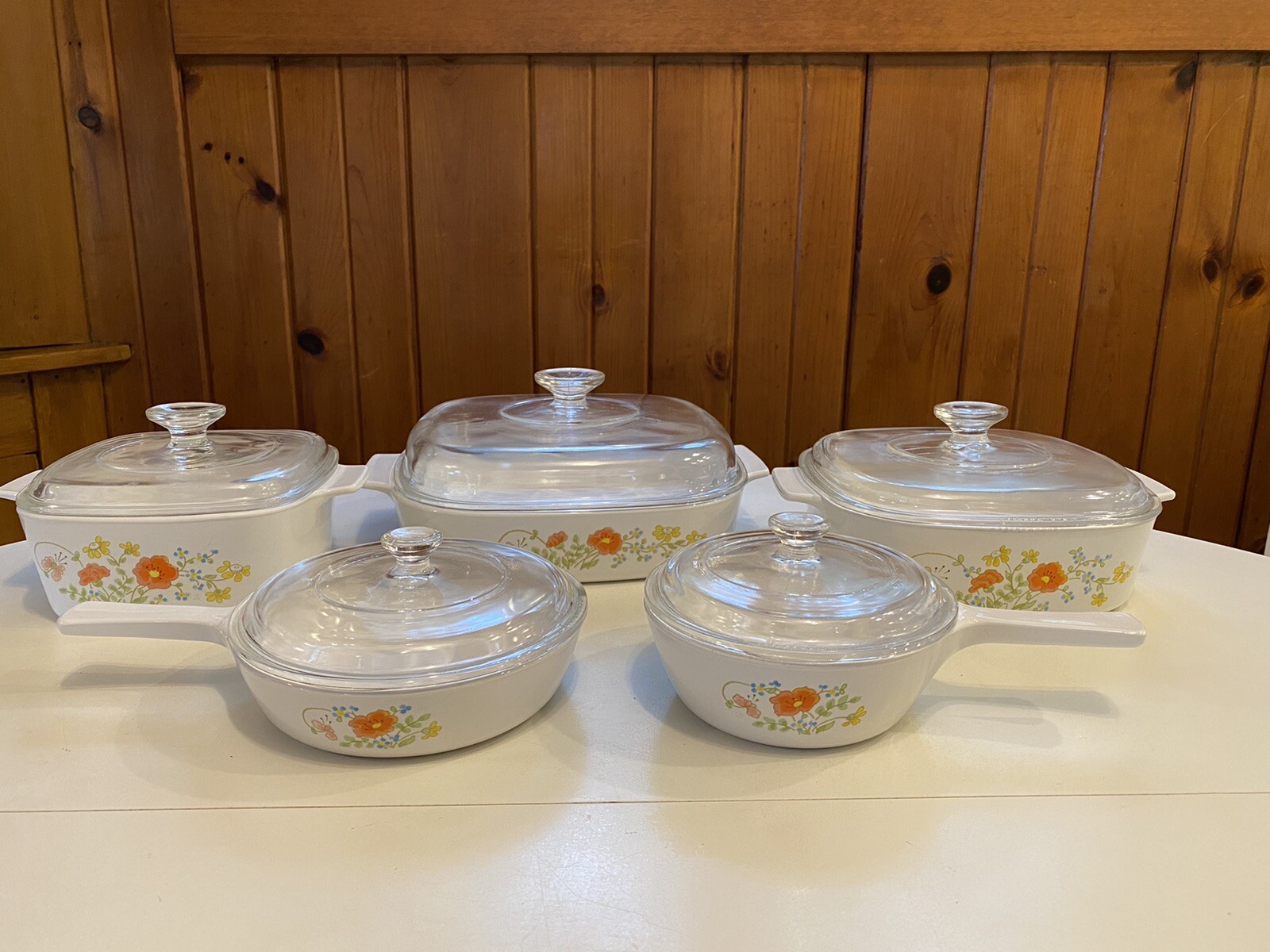 Vintage Corning Ware WILDFLOWER Casseroles & Pan Skillets w/ Pyrex Lids 10 Piece CorningWare Dish