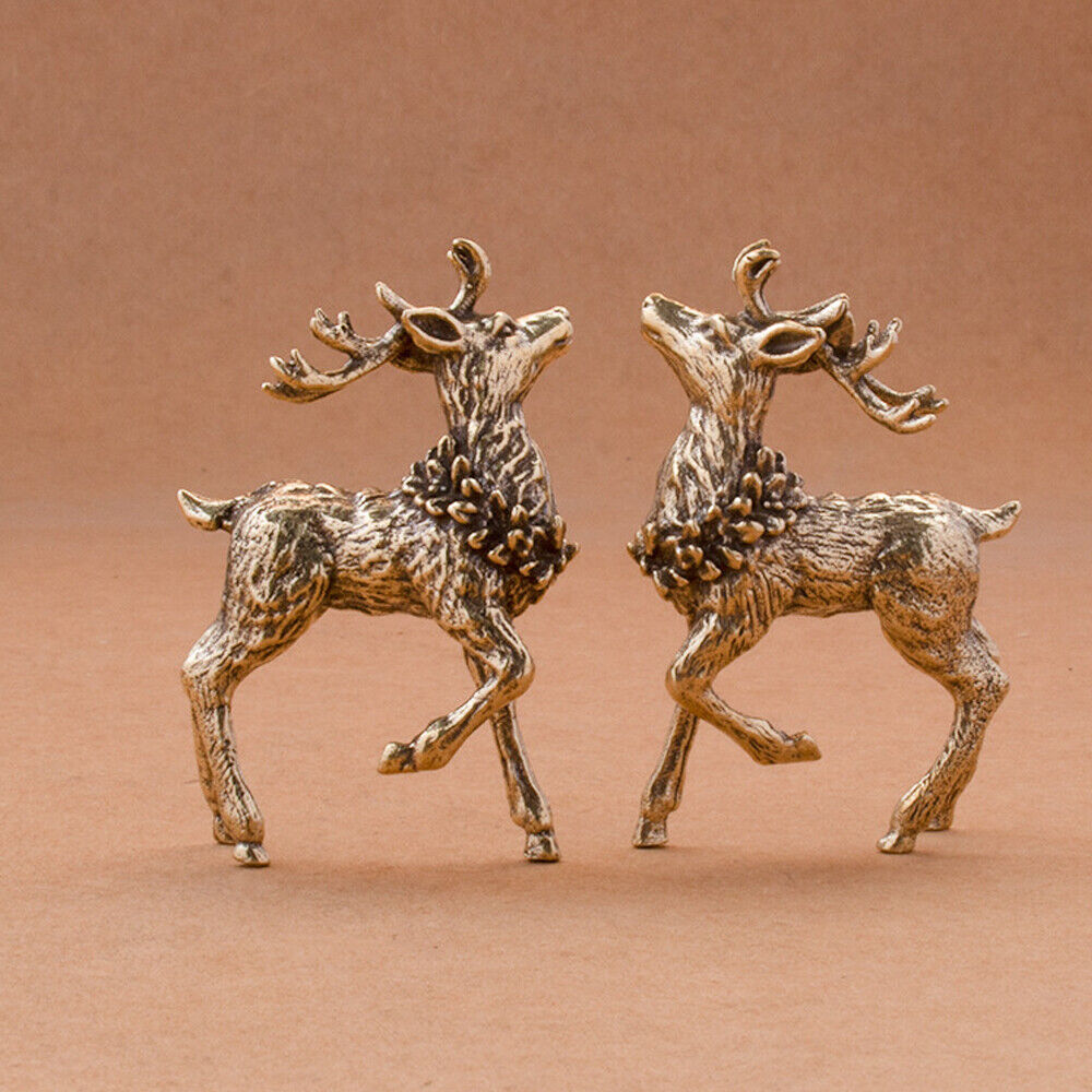 2Pcs Solid Brass Sika Deer Figurine Small Statue Home Ornament Figurines Без бренда - фотография #3