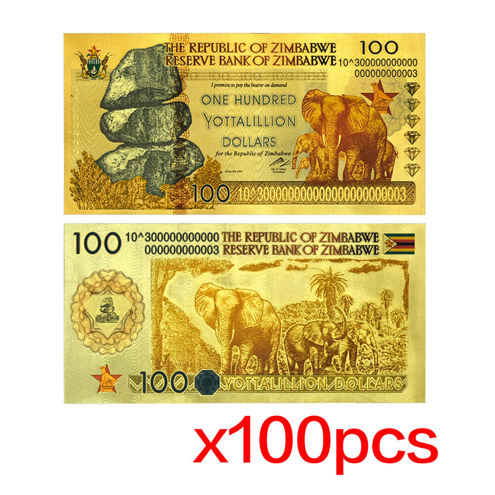 100pcs/lot Zimbabwe Gold Banknotes One Hundred Yottalillion Dollars Home Decor Без бренда