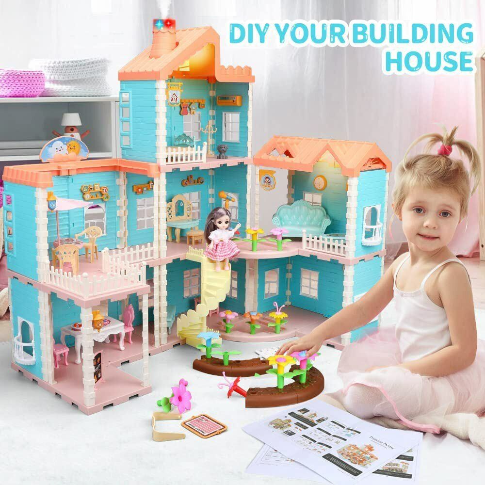 Large Dream House Dollhouse Furniture Girls Playhouse Play w/ Furniture Lights OENUX does not apply - фотография #5