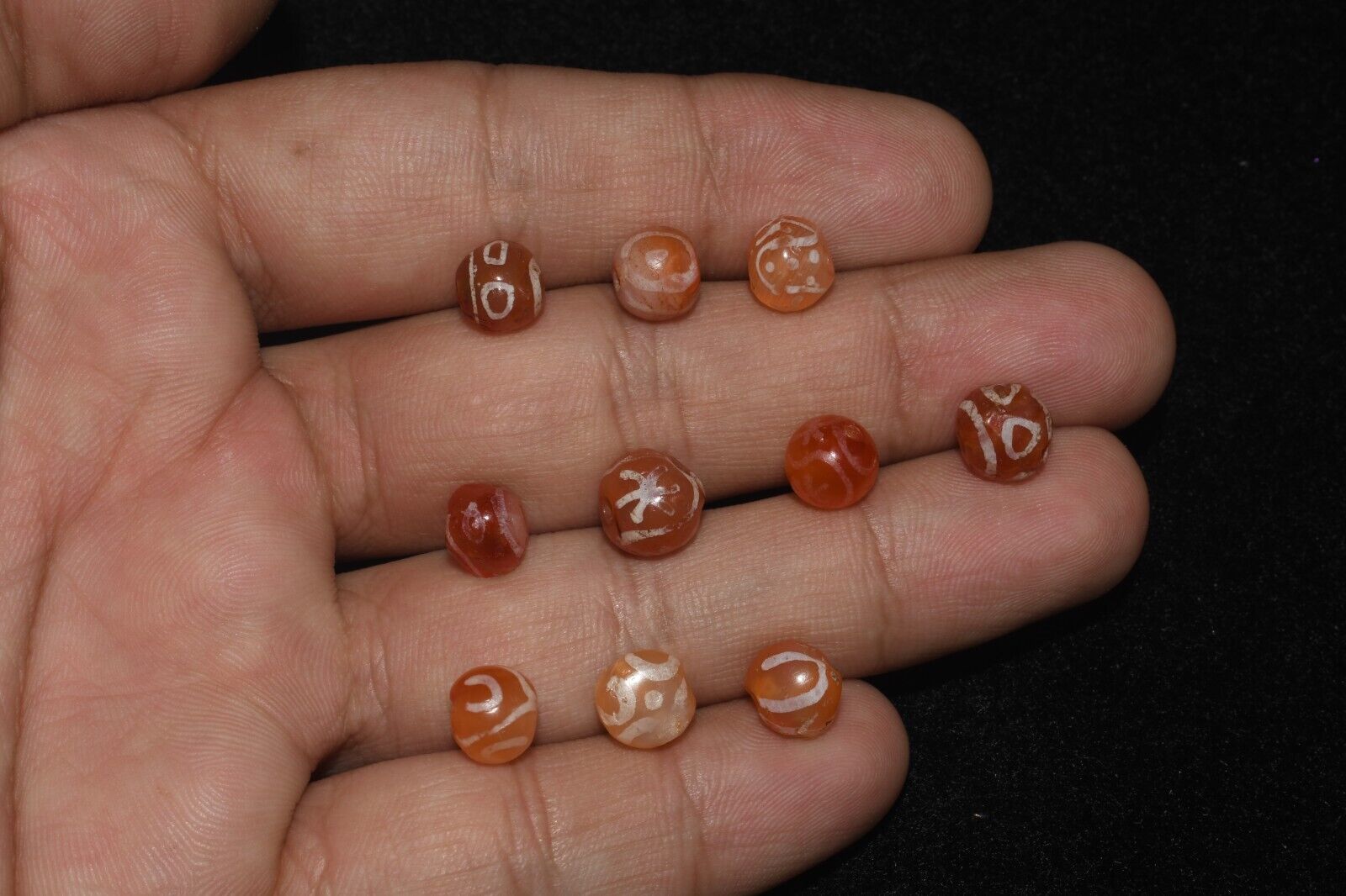 Authentic 10 Ancient Indus Valley Etched Round Carnelian Beads Ca. 2600-1700 BCE Без бренда - фотография #3