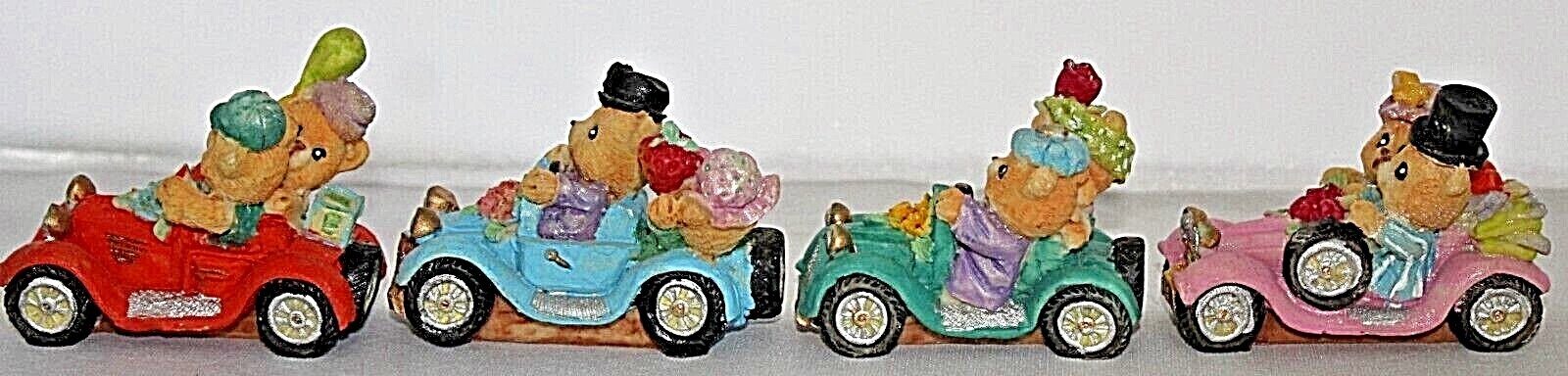 Vintage Set of 4 Hand Painted Polyresin Teddy Bear Couples in Cars Ornaments Unbranded - фотография #4