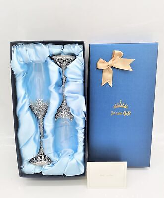 Champagne Flutes Crystal Glass Metal Base With Crystal Stones Set Of 2 Toasting Jozen Gift - фотография #7