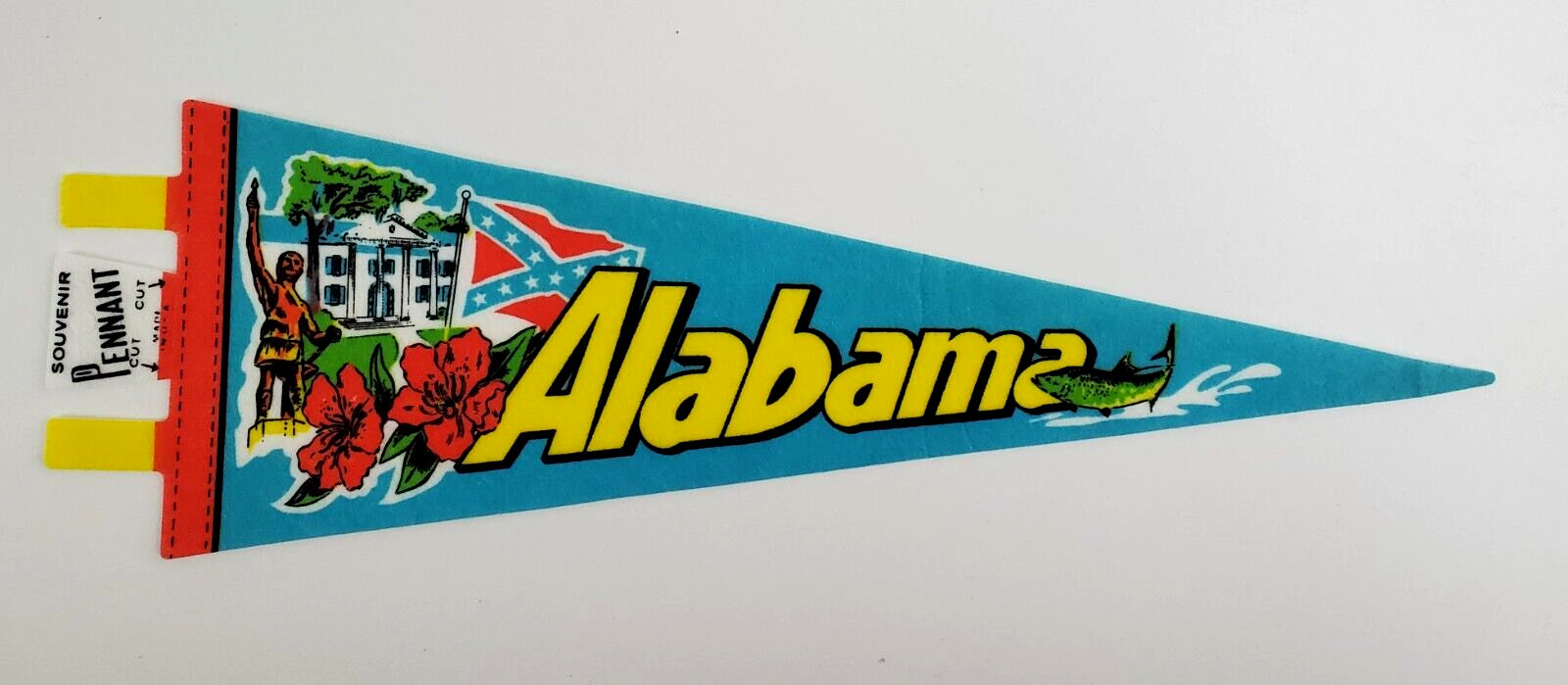Alabama AL Vulcan Statue Camellia Trout Fishing State Souvenir Pennant Flag Vtg Без бренда