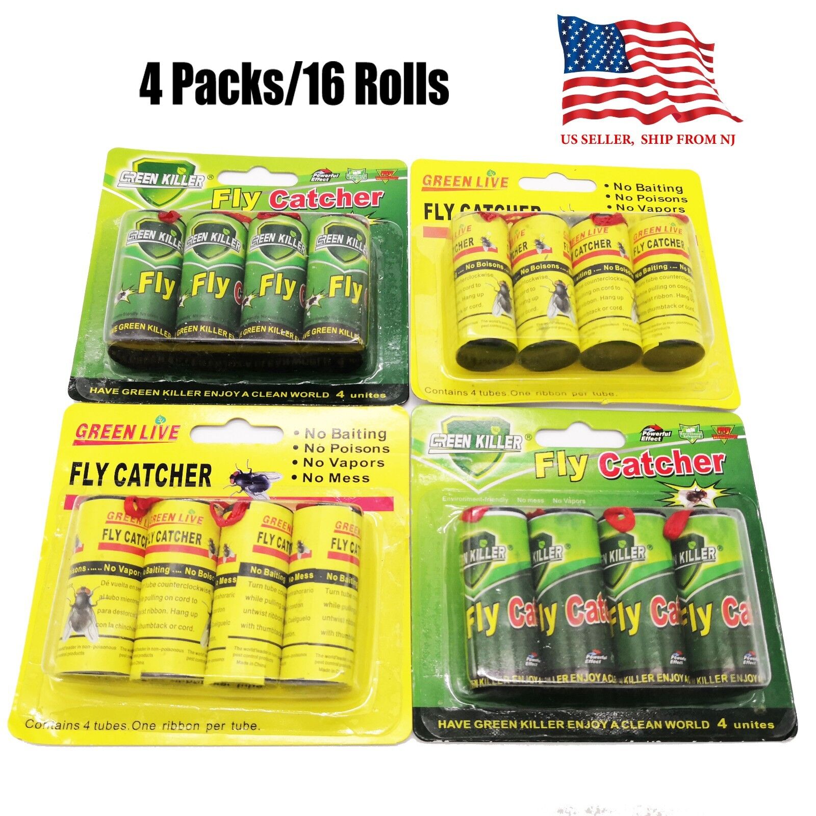 16 Rolls Sticky Fly Trap Paper Insect Bug Catcher Strip Fly Sticker non toxic whwhy_buy Does Not Apply