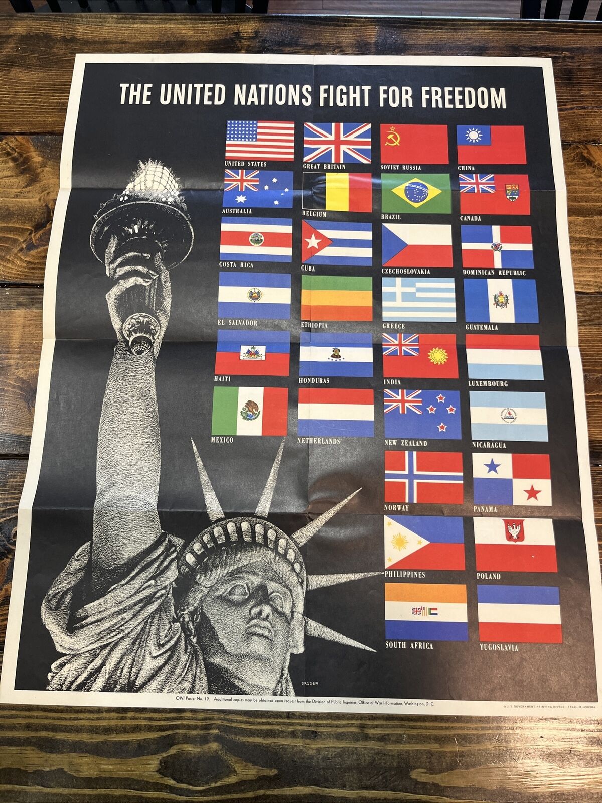 Original 1942 World War II Poster "THE UNITED NATIONS FIGHT FOR FREEDOM" Без бренда - фотография #2