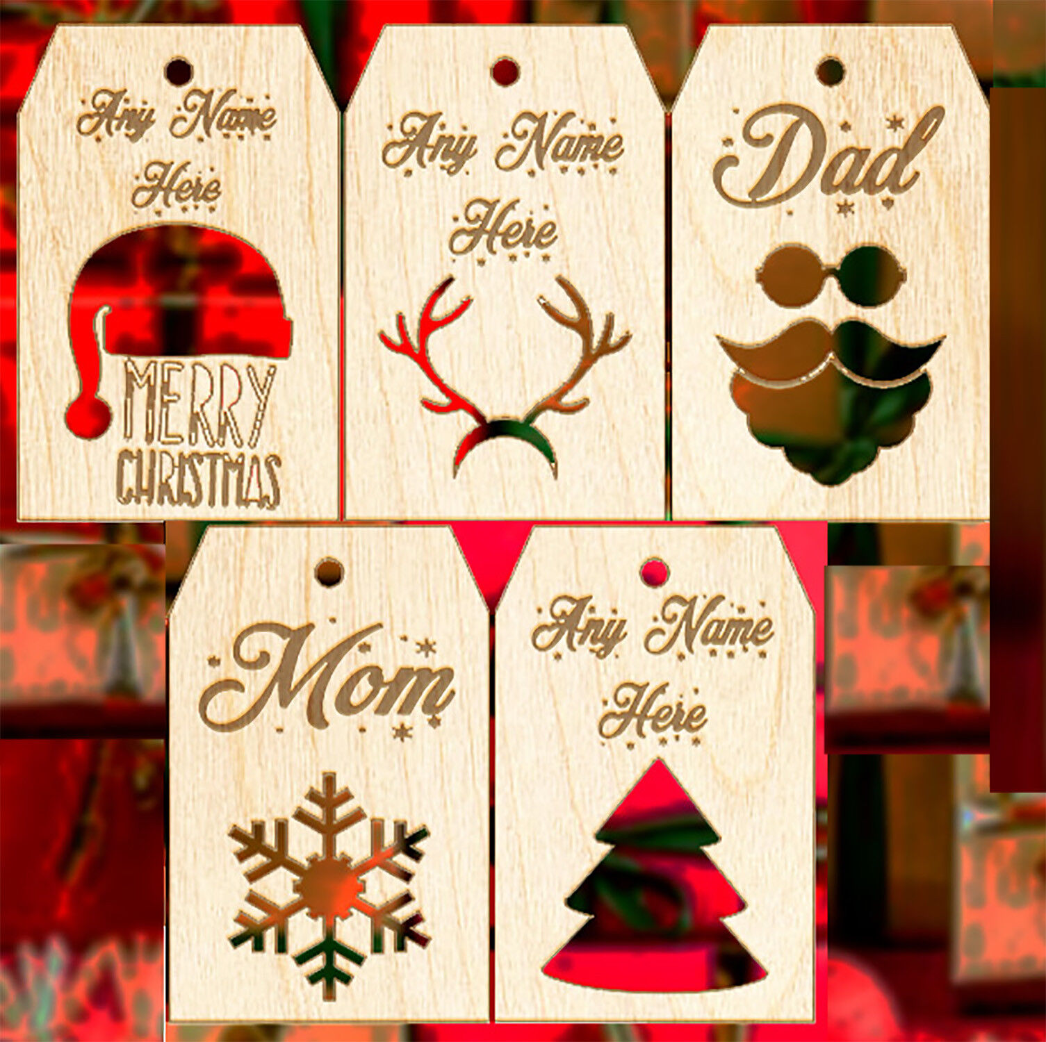 Customizable Christmas Gift Tag 5 Piece Wooden Ornament Set - Personalized Xmas Homemade Does Not Apply