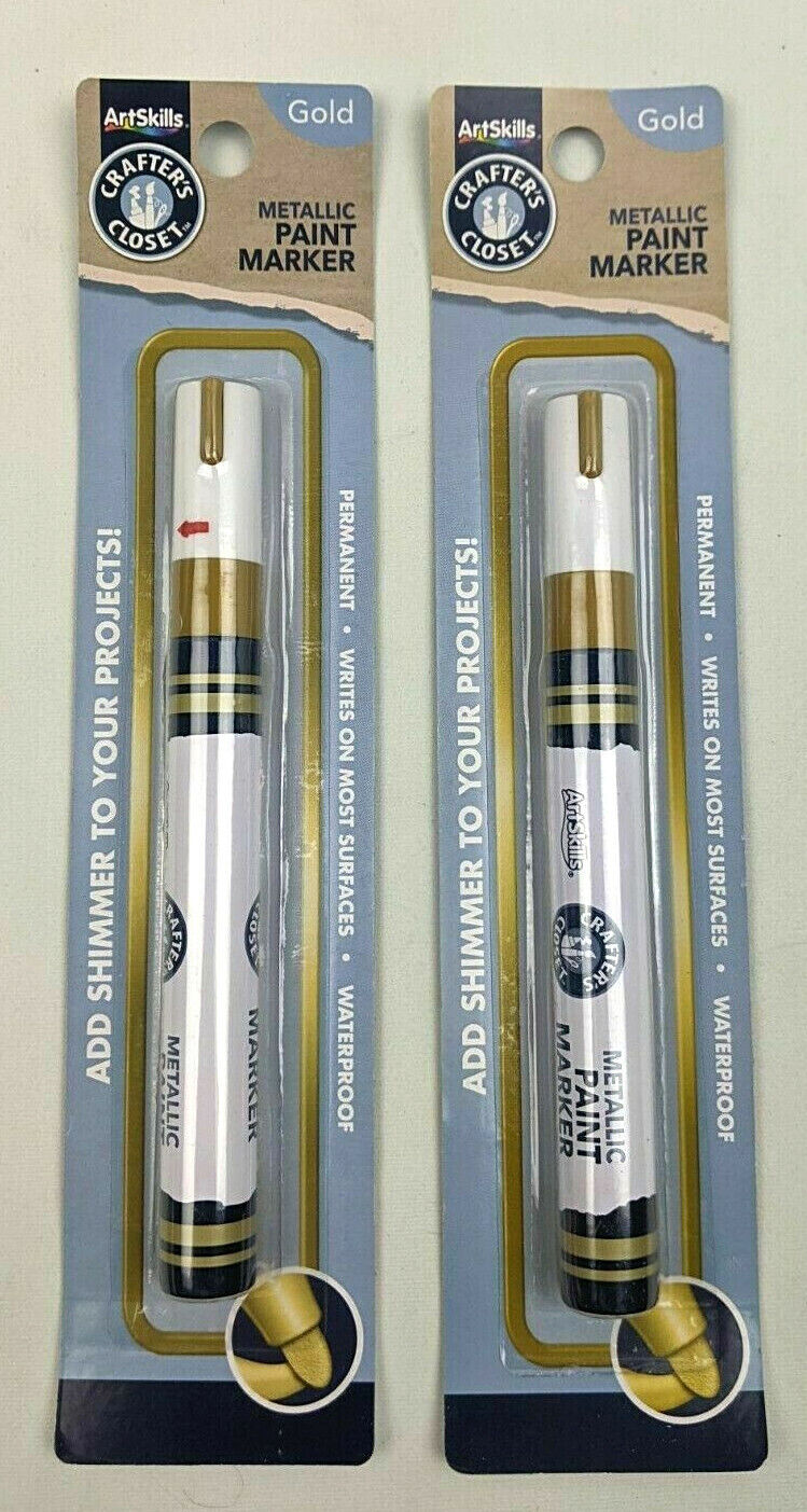 (2) Metallic GOLD Paint Marker Pen Arts Crafts Waterproof Permanent Artskills ArtSkills 4236