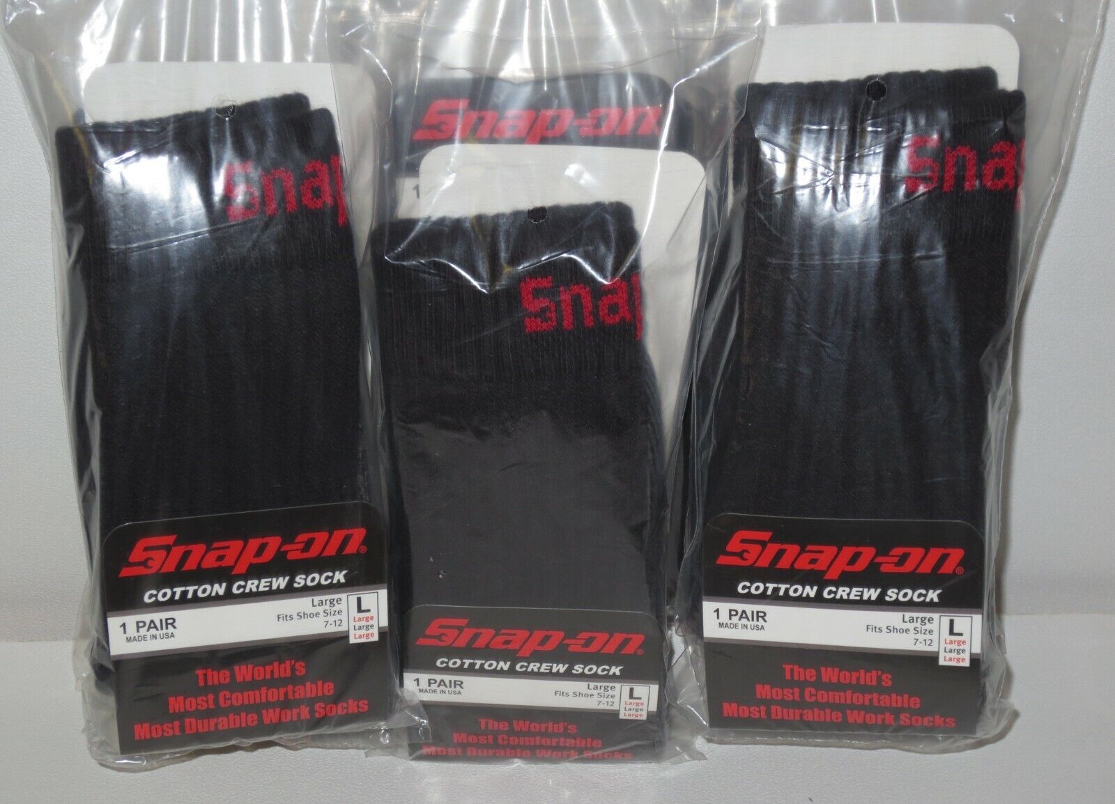 6 PAIRS - Snap-On Crew Socks Men's BLACK - LARGE ~ FREE SHIP ~ MADE IN USA *NEW* Snap-on - фотография #3