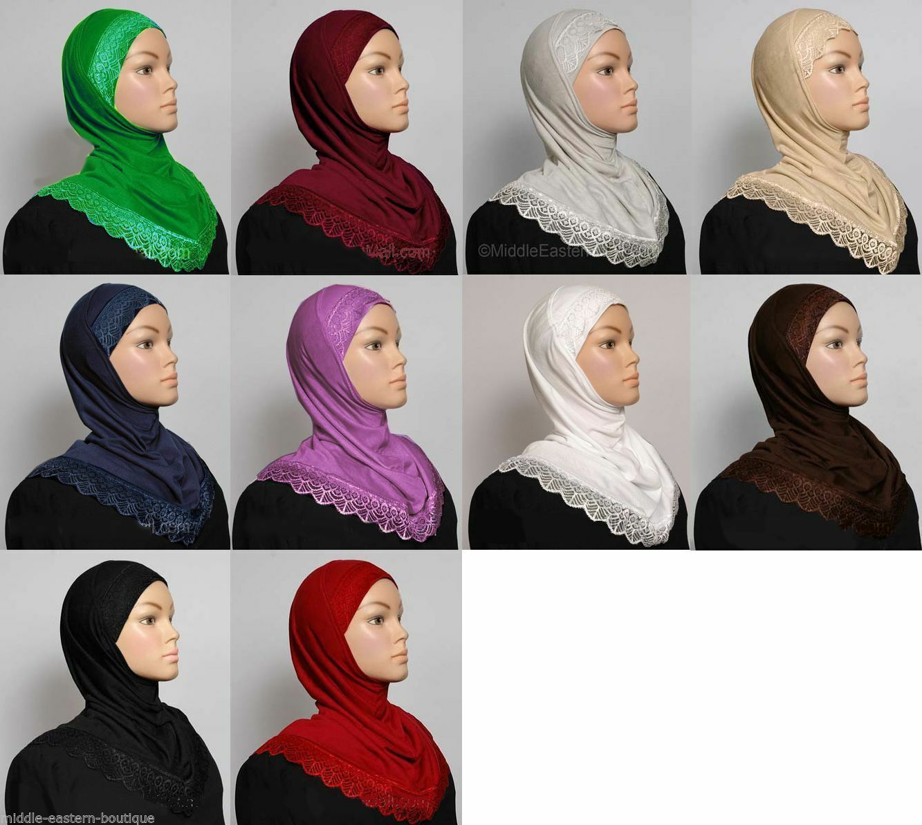 Half Dozen 1 piece Amira girls hijabs w/ lace Mixed colors hijab scarves (6PCS) Без бренда