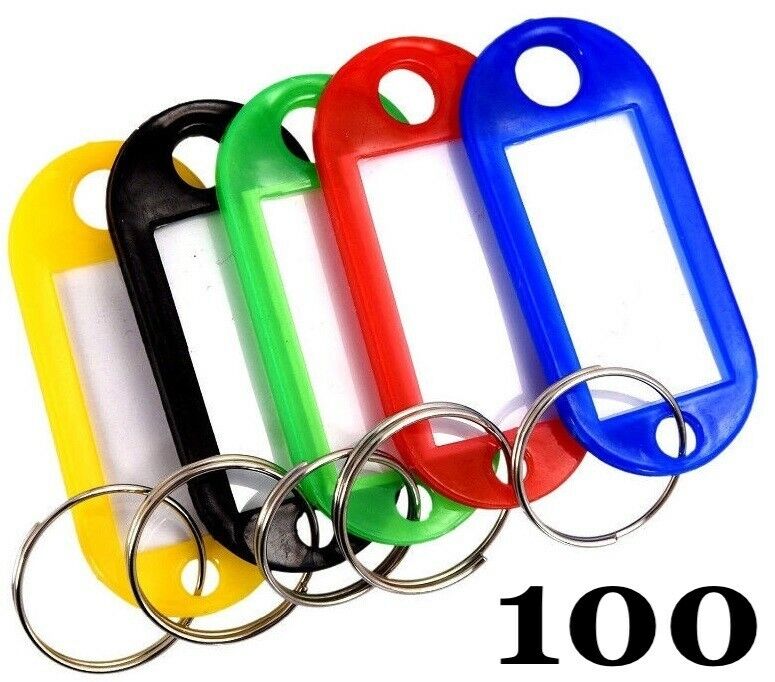 100 Pcs Plastic Key Tags Luggage Fobs ID Card Name Label Keychain W/ Split Rings Без бренда